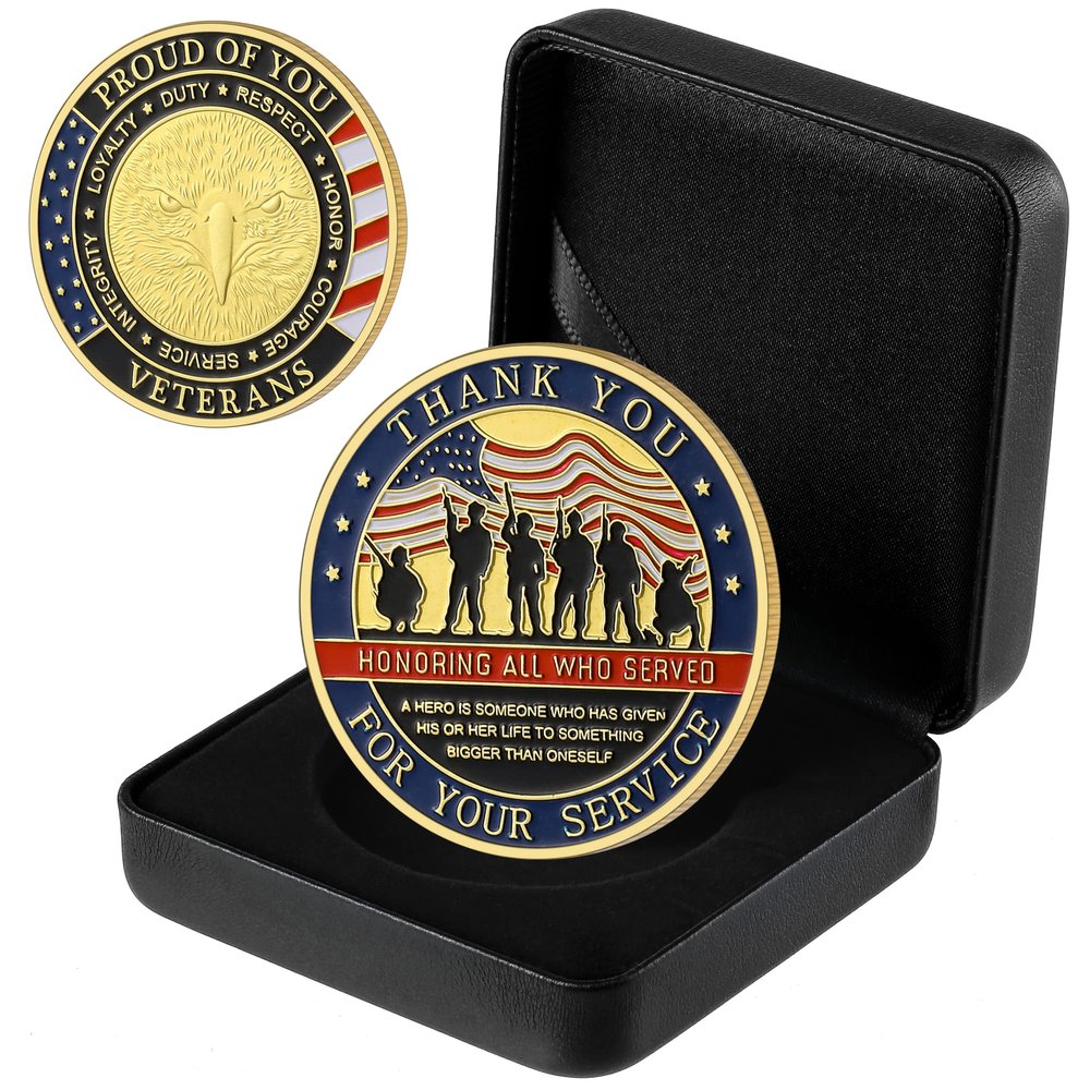 Challenge Coin, Thank You for Your Service, Veteran Challenge Coins, Military Commemorative Coin with Display Box, Veteran Gifts
