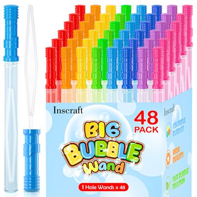 Inscraft 48 Pack 14 Big Bubble Wands, 8 Colors Bulk for Summer Toy, Outdoor/Indoor Activity Use, Easter, Birthday, Graduation, Shower, Bubbles Party Favors Supplies for Kids