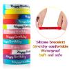 hexiaoxiao 36pcs Happy Birthday Rubber Bracelets Colorful Silicone Stretch Wristbands for Birthday Party Supplies Favors rubber bracelets for kids&teens Classroom Prizes Teacher Supplies view 4