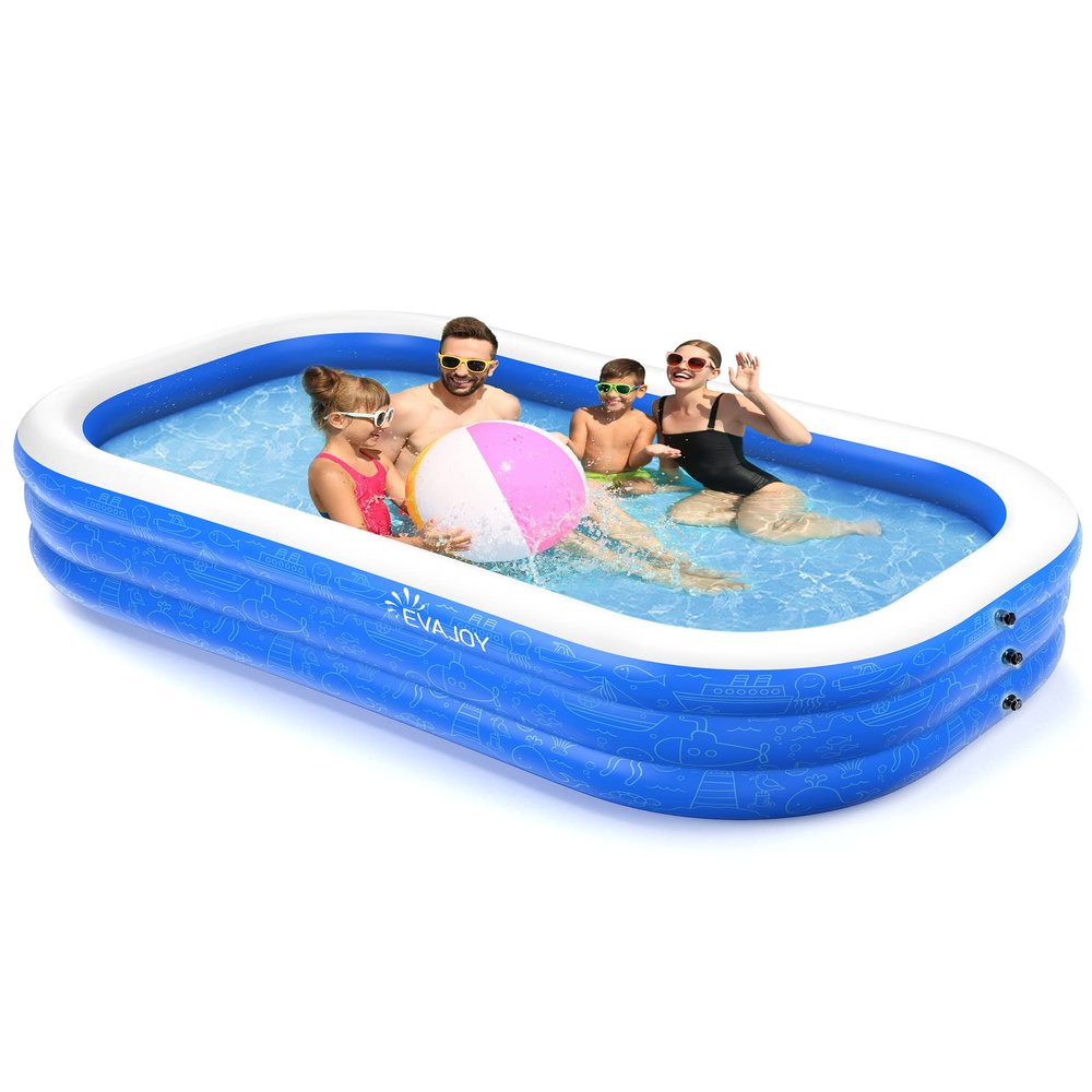 Inflatable Swimming Pool, EVAJOY 118'' x 72'' x 20'' Family Blow up Swim Pools, Kiddie Pool Large Size Thickened Rectangular Lounging Pool Play Center for Backyard, Garden, Adults, Age 3+