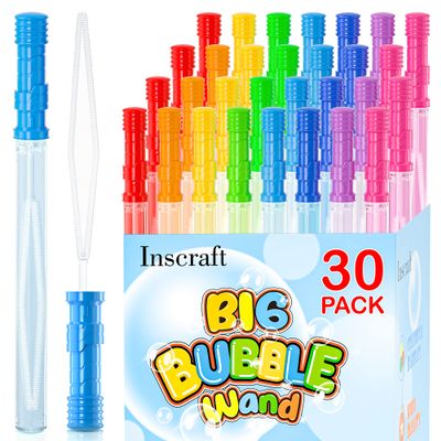 Inscraft 30 Pack 14 Big Bubble Wands, 8 Colors 1 Hole Wands x30 for Summer Toy, Outdoor/Indoor Activity, Easter, Birthday, Graduation, Bubbles Party Favors for Kids