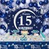 15th Birthday Decorations for Boys Girls - Navy Blue Birthday Decorations For Boys Girls Including HAPPY 15th BIRTHDAY Decorations Backdrop Tablecloth Balloon Garland Kit -15th Bday Decorations view 3