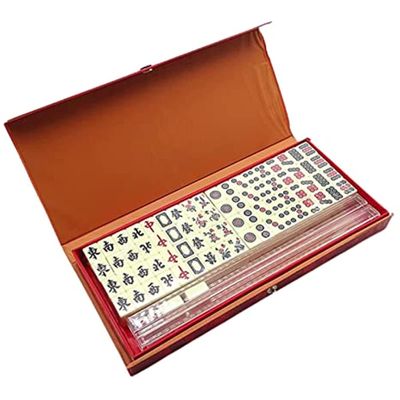 Mini Chinese Mahjong Game, Portable Travel Mahjong, 144 Pieces Traditional Mahjong Token Set, Mini Travel Board Game, Complete Maong Games for Travel, Party, Family