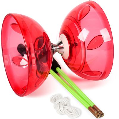 BODY RHYTHM Five Bearings Chinese Diabolo Yoyo Set with Fiberglass Sticks-Adjustable Strings for All Ages - Best for Fitness and Tricks (Red)