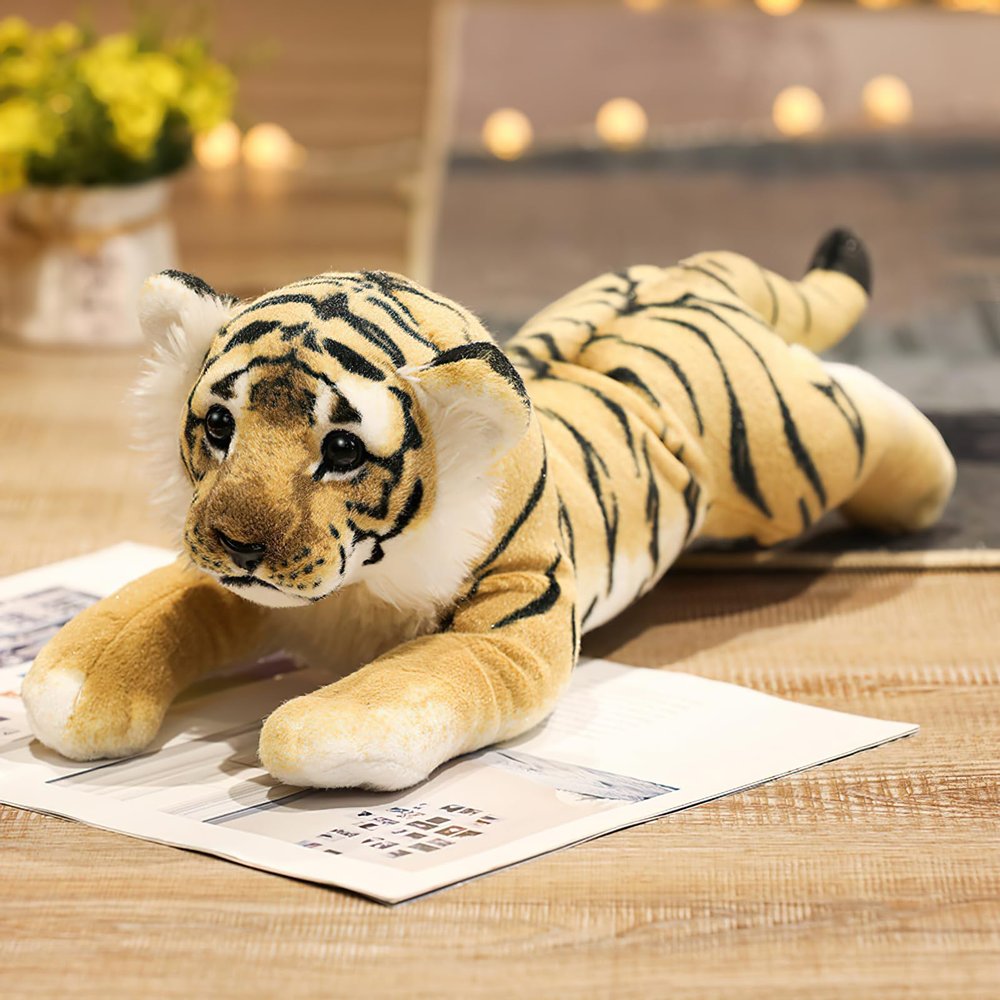 Gisqis Tiger Stuffed Animals, 19" Large Stuffed Tiger Animal Plush Toys Safari Cute Realistic Tiger Plush Soft Pillow Jungle Birthday for Kids