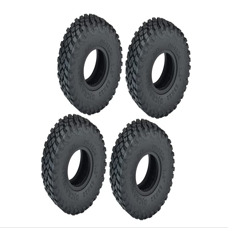 GPM Upgrades 1.0 Inch Adhesive Crawler Rubber Tires 55mm X 22mm with Foam Inserts for 1/18 4WD TRX4M Ford Bronco97074-1/ TRX4M Land Rover Defender97054-1/ SCX24 Rc Cars (Adhesive)