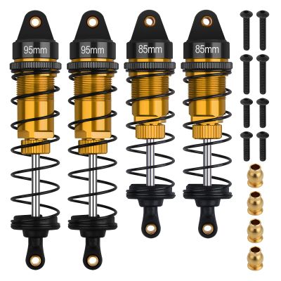 4Pcs RC Shocks Set 1:10 Scale 85mm Front & 95mm Rear Shock Absorber Set Replacement Parts Compatible with 1/10 1/12 WLtoy Kyosho Tamiya Losi RC Buggy/Rally Racing Cars (Gold)