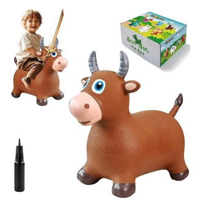 HotMax Bouncy Bull Hopping Horse Toys, Inflatable Bouncing Animal Hopper for Toddlers or Kids, Ride on Jumping Farm Toys for Boy or Girl, Birthday Gift 2 3 4 Year Old (Brown Cow)