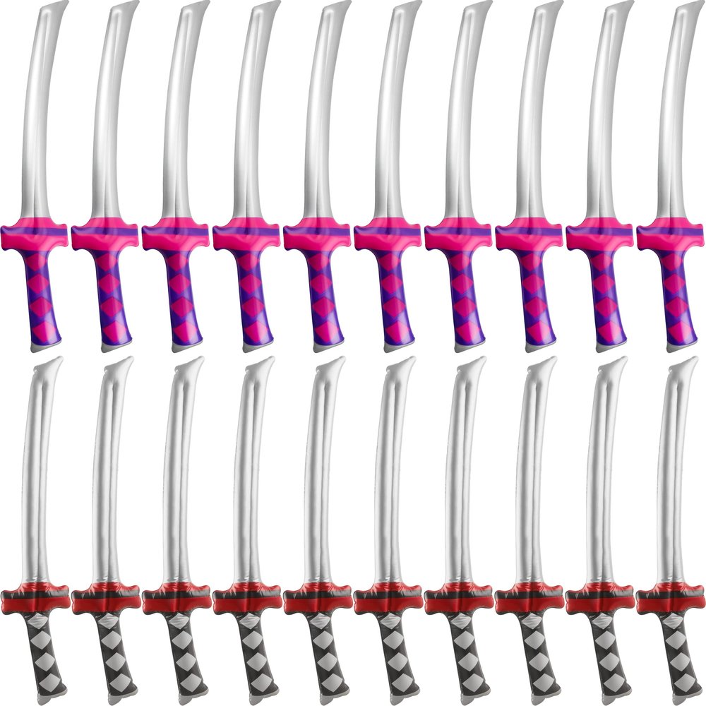Fahacop 20 Pack 30 Inch Inflatable Katana Blow up Ninja Swords Inflatable Samurai Swords for Ninja Theme Birthday Cosplay Pool Party Supplies, 2 Colors