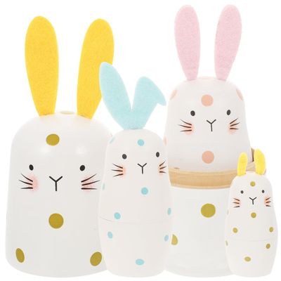 MAGICLULU 1 Set of Russian Nesting Dolls Handmade Bunny Wooden Matryoshka Doll Colorful Stacking Nested Doll Set for Easter Halloween Christmas Home Decoration (5 Pieces)