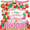 100 PCs Watermelon Party Decorations, Hombae Watermelon Birthday Decorations Backdrop Balloon Garland Banner Tablecloth Cake Cupcake Topper Sweet Melon Pink Green Red view 1