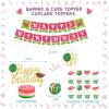 100 PCs Watermelon Party Decorations, Hombae Watermelon Birthday Decorations Backdrop Balloon Garland Banner Tablecloth Cake Cupcake Topper Sweet Melon Pink Green Red view 3