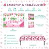 100 PCs Watermelon Party Decorations, Hombae Watermelon Birthday Decorations Backdrop Balloon Garland Banner Tablecloth Cake Cupcake Topper Sweet Melon Pink Green Red view 4
