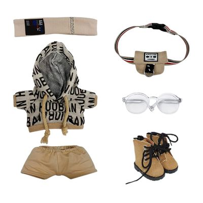 niannyyhouse 15cm Plush Doll Clothes Loose Hip-hop Suit Headwear Hoodie Pants Backpack Glasses Shoes 6in Doll Accessories (Brown, 15cm)