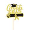 1Pc Glitter Black Golden Congrats Grad Cake Topper Diploma Grad Cap Cake Pick 2026 Senior Graduation Cake Decoration for 2026 Graduation Theme Party Decorations view 3