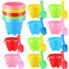 Leitee 10 Pcs Beach Sand Buckets and 10 Pcs Sand Shovels Set for Kids Summer Beach Toys Set 5.9 Inch Plastic Castle Shaped Bucket and Shovels Gift for Boys Girls Swimming Pool (Round,Classic Color) view 1