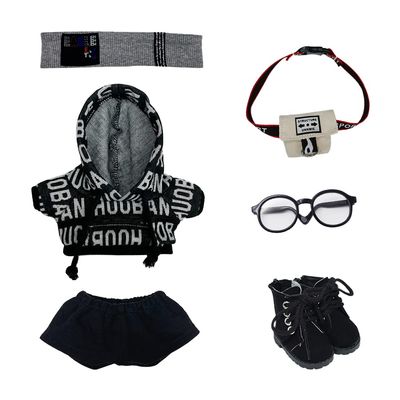 niannyyhouse 15cm Plush Doll Clothes Loose Hip-hop Suit Headwear Hoodie Pants Backpack Glasses Shoes 6in Doll Accessories (Black, 15cm)