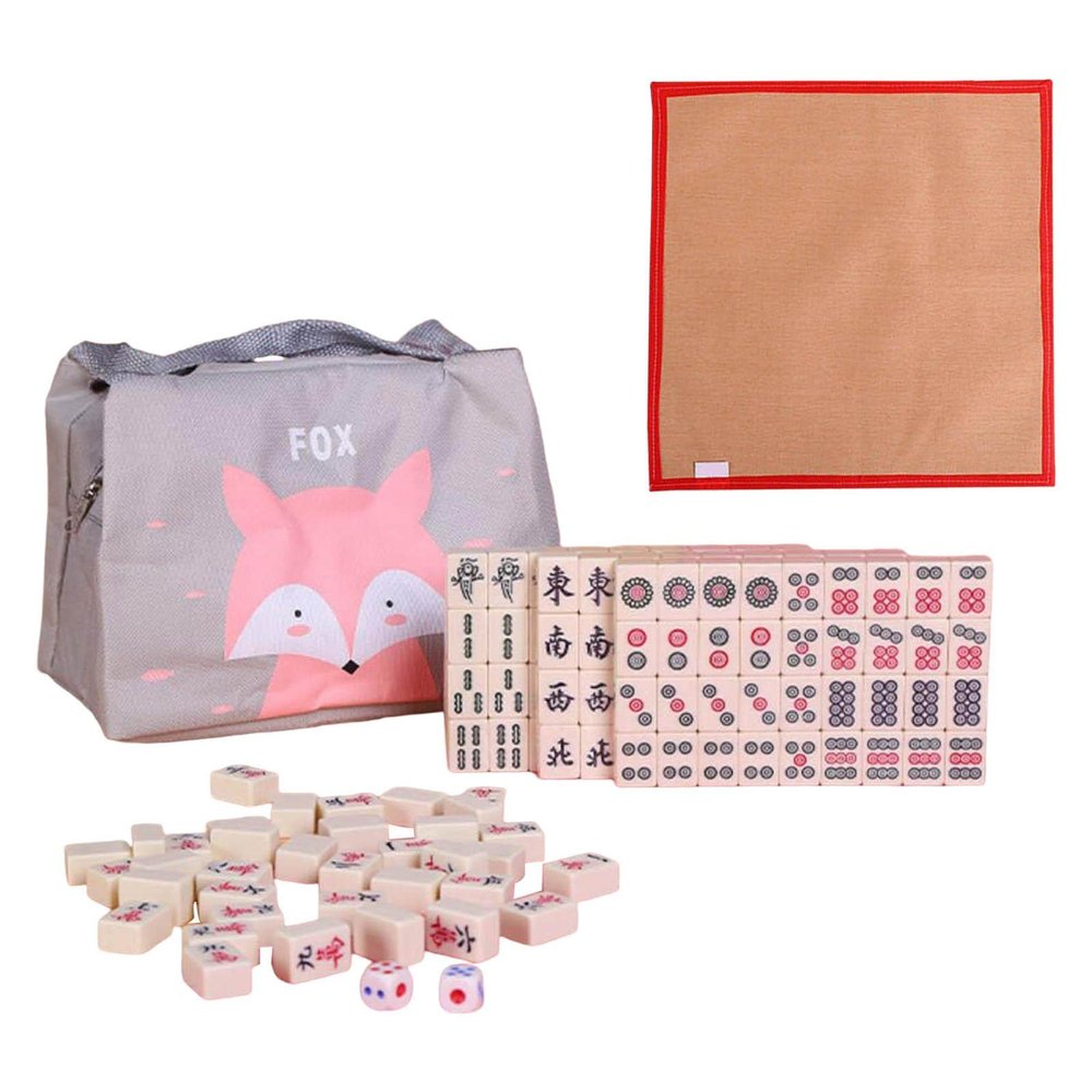 AAGAZA Fun Chinese Mini Mahjong Game Set Table Game with Small Tablecloth Entertainment Activity Game Tiles Game Board Game for Party Home, Beige (Color : Beige)