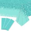 3 Pieces Teal and Silver Tablecloths for Happy Birthday Party Decoration Plastic Disposable Breakfast Blue Birthday Theme Table Covers for Girl Women Silver Glitter Birthday Party Supply, 54x108 Inch view 1