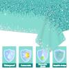 3 Pieces Teal and Silver Tablecloths for Happy Birthday Party Decoration Plastic Disposable Breakfast Blue Birthday Theme Table Covers for Girl Women Silver Glitter Birthday Party Supply, 54x108 Inch view 3