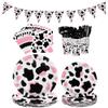 durony 198 Pieces Pink Cow Print Party Tableware Supplies Including Cowgirl Pink Cow Party Plates Spoons Forks Knife Cups Napkins Serves for 28 Banner and Tablecloths for Cow Theme Party Decorations view 1