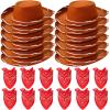 24 Pieces Cowboy Hats and Bandanas for Kids Western Cowboy Costume Hat Accessories for Toddler Child Western Theme Birthday Party Supplies Halloween Costume Dress(Brown, Red) view 1