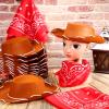 24 Pieces Cowboy Hats and Bandanas for Kids Western Cowboy Costume Hat Accessories for Toddler Child Western Theme Birthday Party Supplies Halloween Costume Dress(Brown, Red) view 2