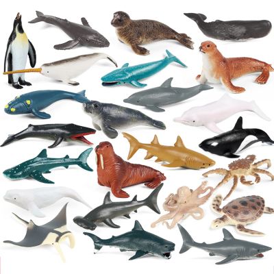 EOIVSH 24PCS Mini Ocean Animal Figurines - Realistic Sea Creatures Toy Figures with Sharks, Whales & Walrus - Under The Sea Life Figure for Party Decoration, Easter Egg Filler & School Project