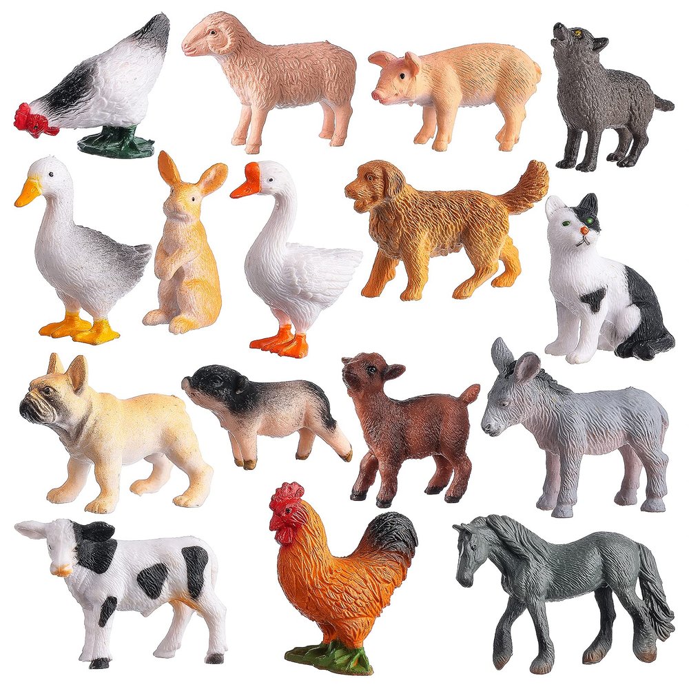 JOKFEICE 16Pcs Realistic Farm Animal Figures, Easter Egg Fillers & Easter Basket Stuffers, Montessori Sensory Learning Toys for Toddlers, Farmyard Cake Toppers, Spring Party Favors and Gifts for Kids