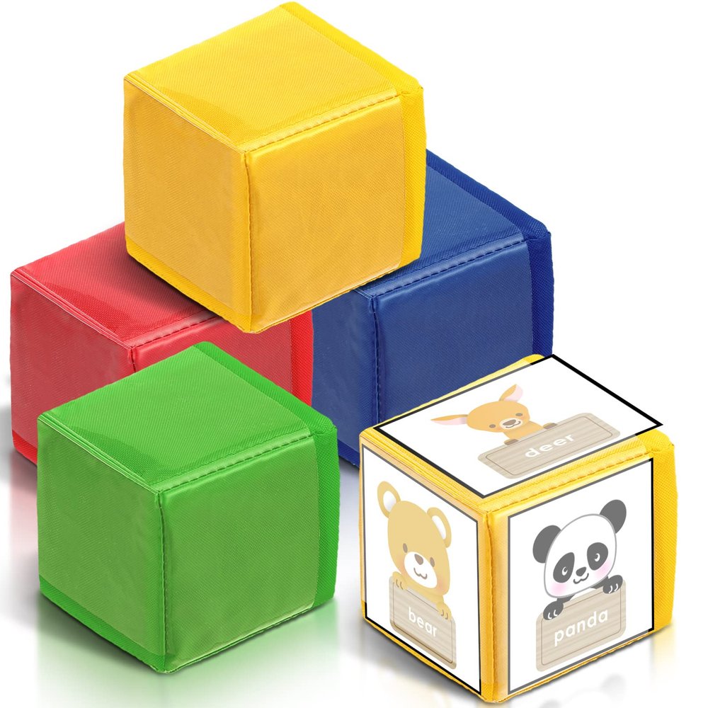 Yilloog 4 Pcs Large Foam Dice with Pockets DIY Education Playing Soft Dice Cube Learning Teaching Stacking Blocks Photo(4.72 Inch,Classic Color)