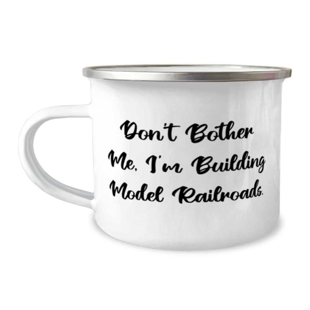 Inspirational Model Railroads 12oz Camper Mug, Don't Bother Me, I'm Building Model, Best Gifts for Friends, Birthday Gifts, Model train set, Toy trains, Train tracks, Railroad toys, Electric trains,