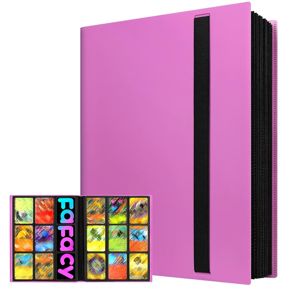 2026Trading Card Binder 9 Pocket, Premium Sports Collection Binder Game Cards Book with Sleeves Side Loading, Anti-open Strap Double Sided Waterproof 360 Card Folder