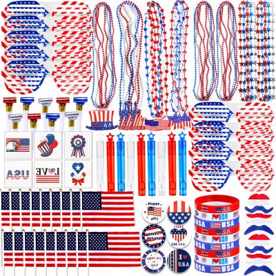 150 Pcs 4th of July Patriotic Accessories for Kids, Fourth of July Party Favor Supplies, Independence Day Memorial Day Decor Dressing-up Accessories, Classroom Prizes for Students