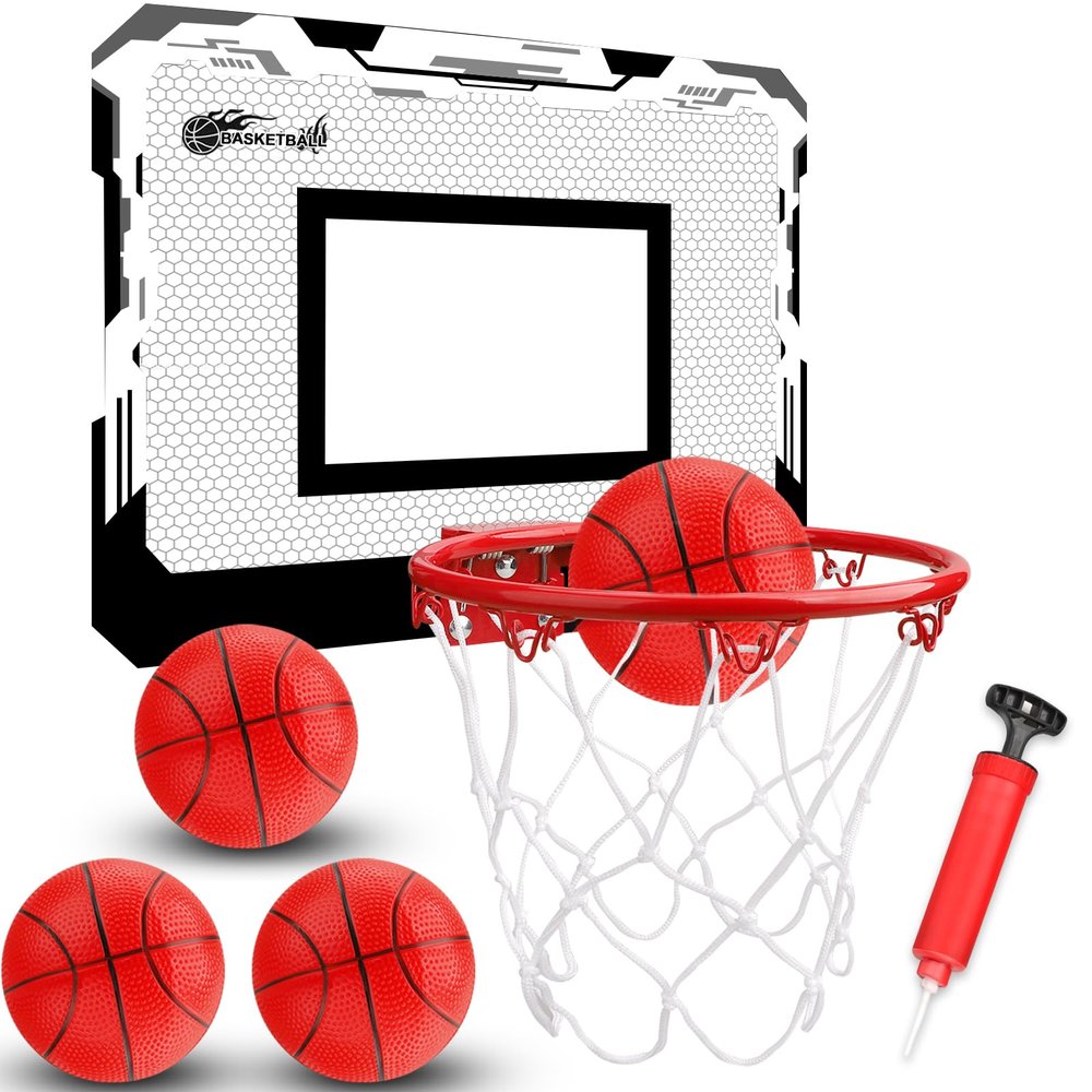 Indoor Mini Basketball Hoop Set for Kids Toddlers Adult, Portable Outdoor Wall Mounted Mini Hoop with 4 Balls Over The Door Wall, Room Office Pool Basketball Toys Graduation Gift for Kids Boys Teens