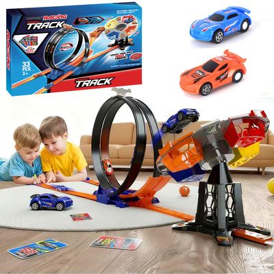 Race Track Sets, Two-Player Competitive Car Race Track Toys for Kids, 2 High Speed Race Cars, 360 Loop Track Car Toys for Boy Girls Christmas Birthday Gift (B Race Car Set)
