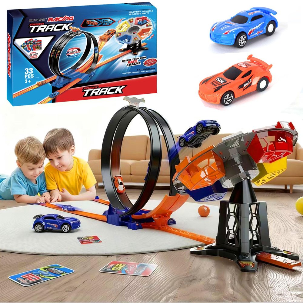 Race Track Sets, Two-Player Competitive Car Race Track Toys for Kids, 2 High Speed Race Cars, 360 Loop Track Car Toys for Boy Girls Christmas Birthday Gift (B Race Car Set)