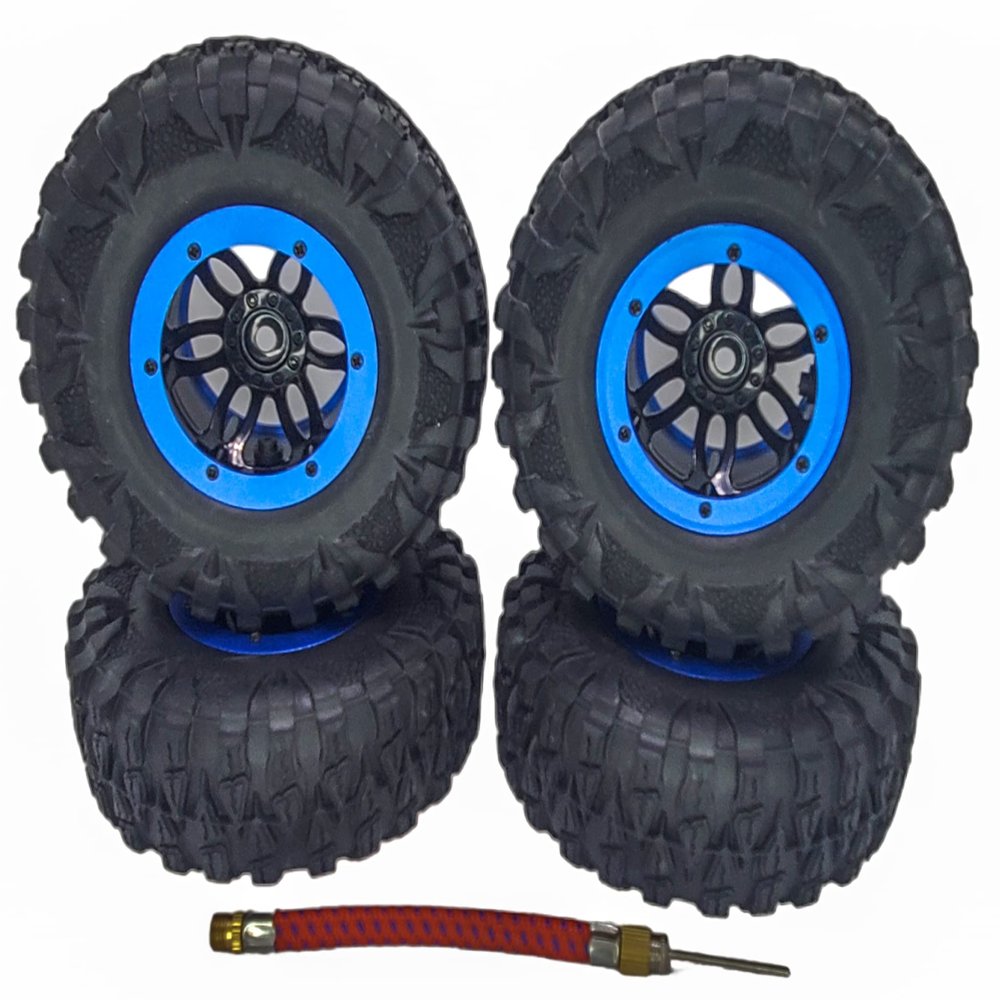 NHX RC P2 2.2" Air Crawler Tires w/Black Beadlock Wheel/Blue Ring (4) for TRX4 SCX10