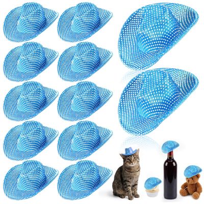 Sotiff 12 Pcs Mini Cowboy Cowgirl Hat Small Disco Western Hat Neon Holographic Space Tiny Decoration for Cowgirl Birthday Party Drinks Cupcake Toppers Dolls(Neon Blue)