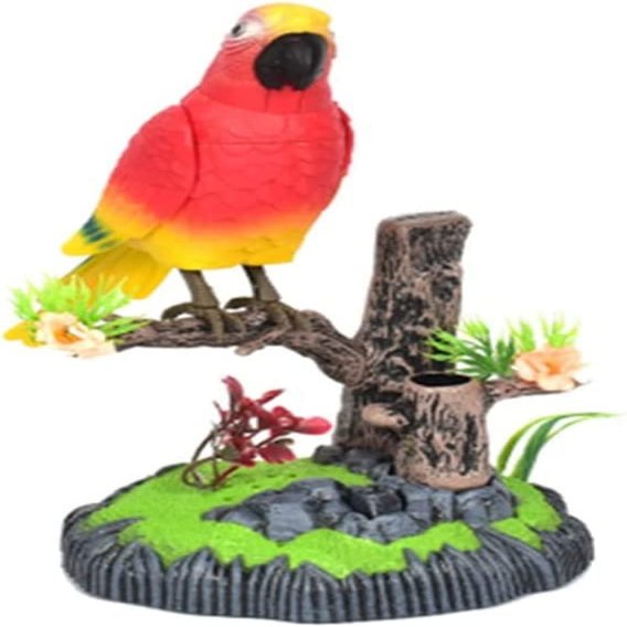 2023 New Electric Battery Operated Control Voice Parrots - Vivid Voice-Activated Chirping Fluttering Birds Toys, Cute Electronic Pets Simulation Birds, Realistic Parakeet for Garden, Home (Red)