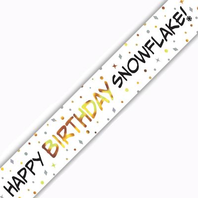 9ft Banner Happy Birthday Snowflake Metallic