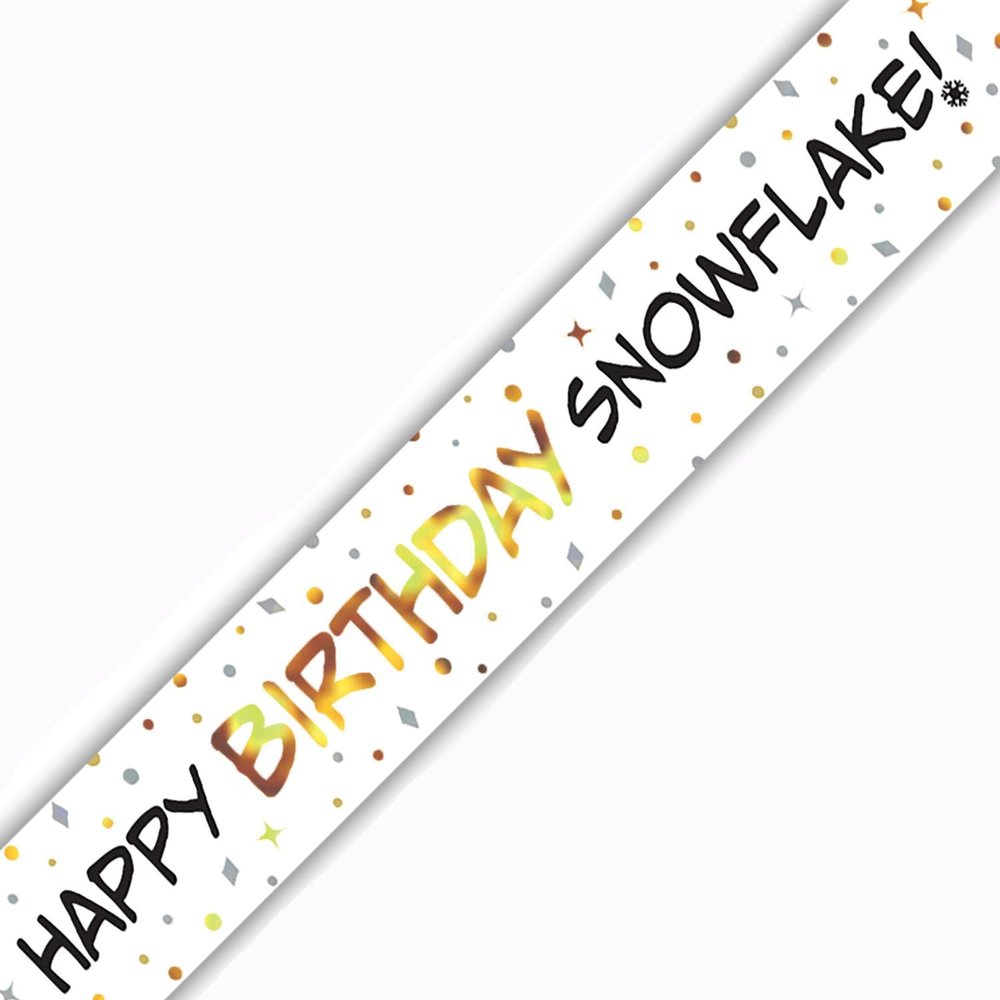 9ft Banner Happy Birthday Snowflake Metallic