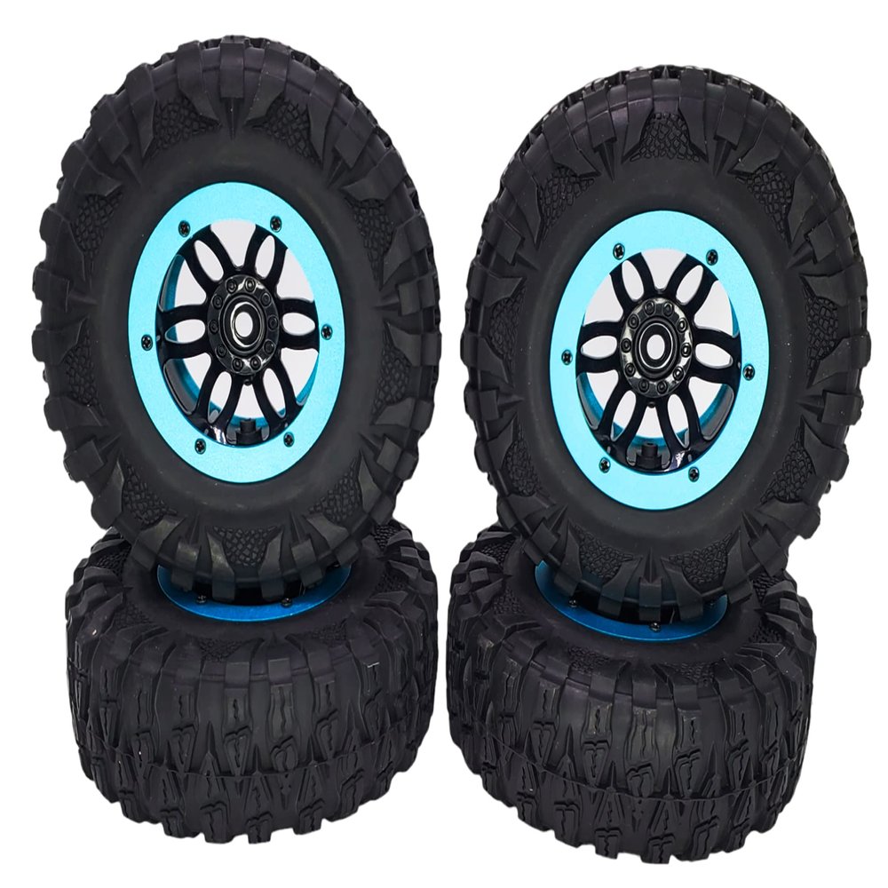 NHX RC P2 2.2" Air Crawler Tires w/Black Beadlock Wheel/SkyBlue Ring (4) for TRX4 SCX10
