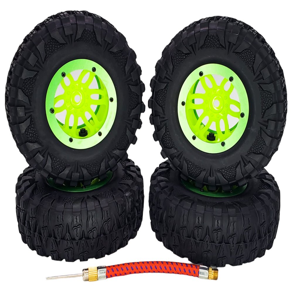 NHX RC P2 2.2" Air Crawler Tires w/Beadlock Wheel/Green Ring (4) for TRX4 SCX10