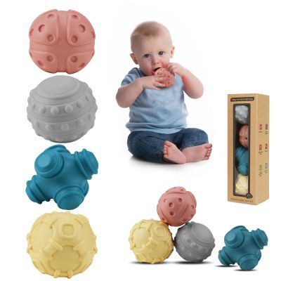 ATKSUNIEE 4 Pack Sensory Balls for Baby,Baby Balls Easy Grape Soft Textured Ball Set,Infant Squeeze Sensory Toys,Sensory Exploration Toys Gift for 6-12 Months
