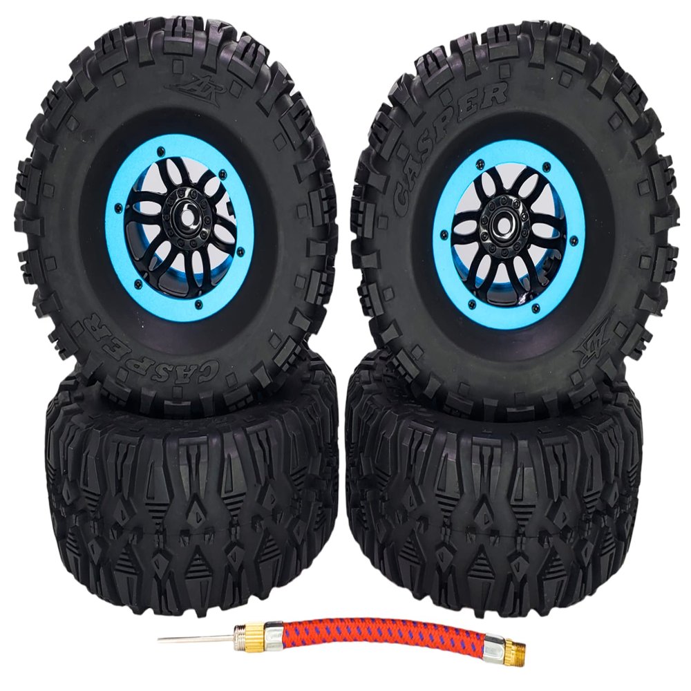 NHX RC P3 2.2" Air Wide Tall Crawler Tires w/Beadlock Wheel (4) for TRX4 SCX10 Black/SkyBlue