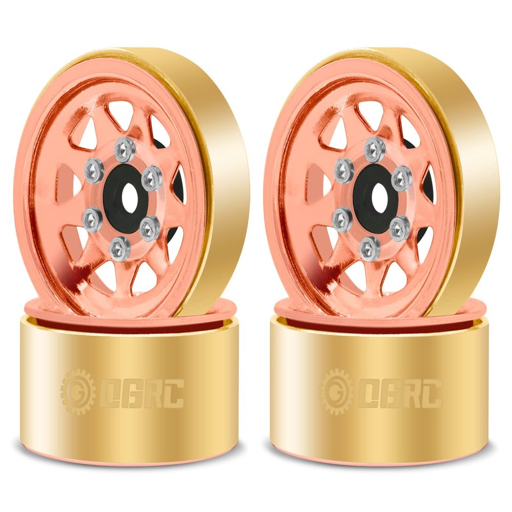 OGRC 1.0 RC Wheel Rims with Brass Rings Deep Dish Wheel Rims 1.0 Beadlock Wheels for 1/18 TRX4M 1/24 SCX24 C10 JLU Deadbolt Gladiator Bronco Crawler Car (Rose Gold)