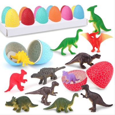 12 Dinosaur Eggs Toys, Surprise Pack with 12 Unique Dinosaur Figures,Goodie Bag Stuffers,Pinata fillers, Easter Eggs dongcoh,Carnival Prizes Treasure Box Christmas Stocking Stuffers Treasure Box