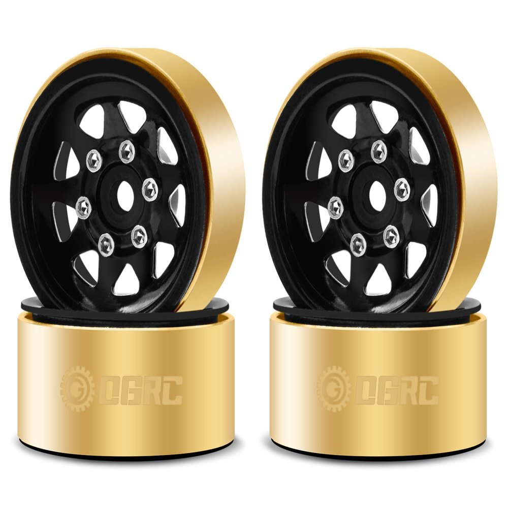 OGRC 1.0 RC Wheel Rims with Brass Rings Deep Dish Wheel Rims 1.0 Beadlock Wheels for 1/18 TRX4M 1/24 SCX24 C10 JLU Deadbolt Gladiator Bronco Crawler Car (Black)