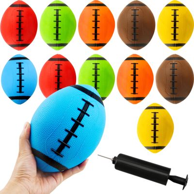 Haconba 12 Pack Mini Inflatable Football 6.3 Inch Sports Rugby Football Pool Beach Ball Toys with Pump for Indoor Outdoor Sport Games Football Theme Birthday Party Favors, 6 Colors