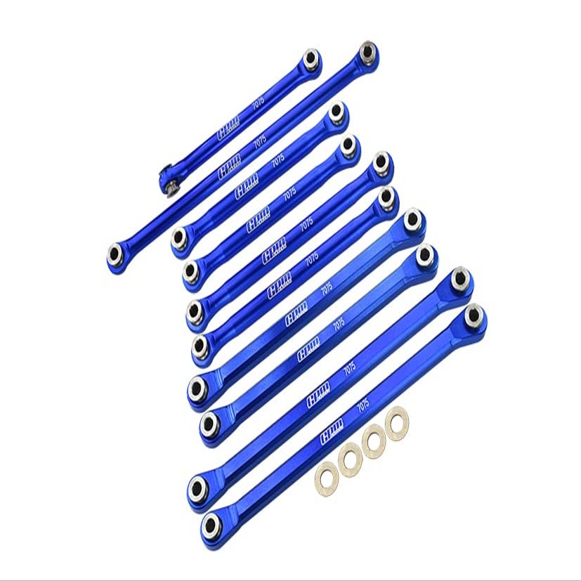 GPM Upgrades Aluminum 7075-T6 Front & Rear Chassis Links Parts Tree + Front Steering Link Rod for 1/18 UTB18 Capra 4WD Unlimited Trail BuggyAXI01002 Rc Cars (Blue)